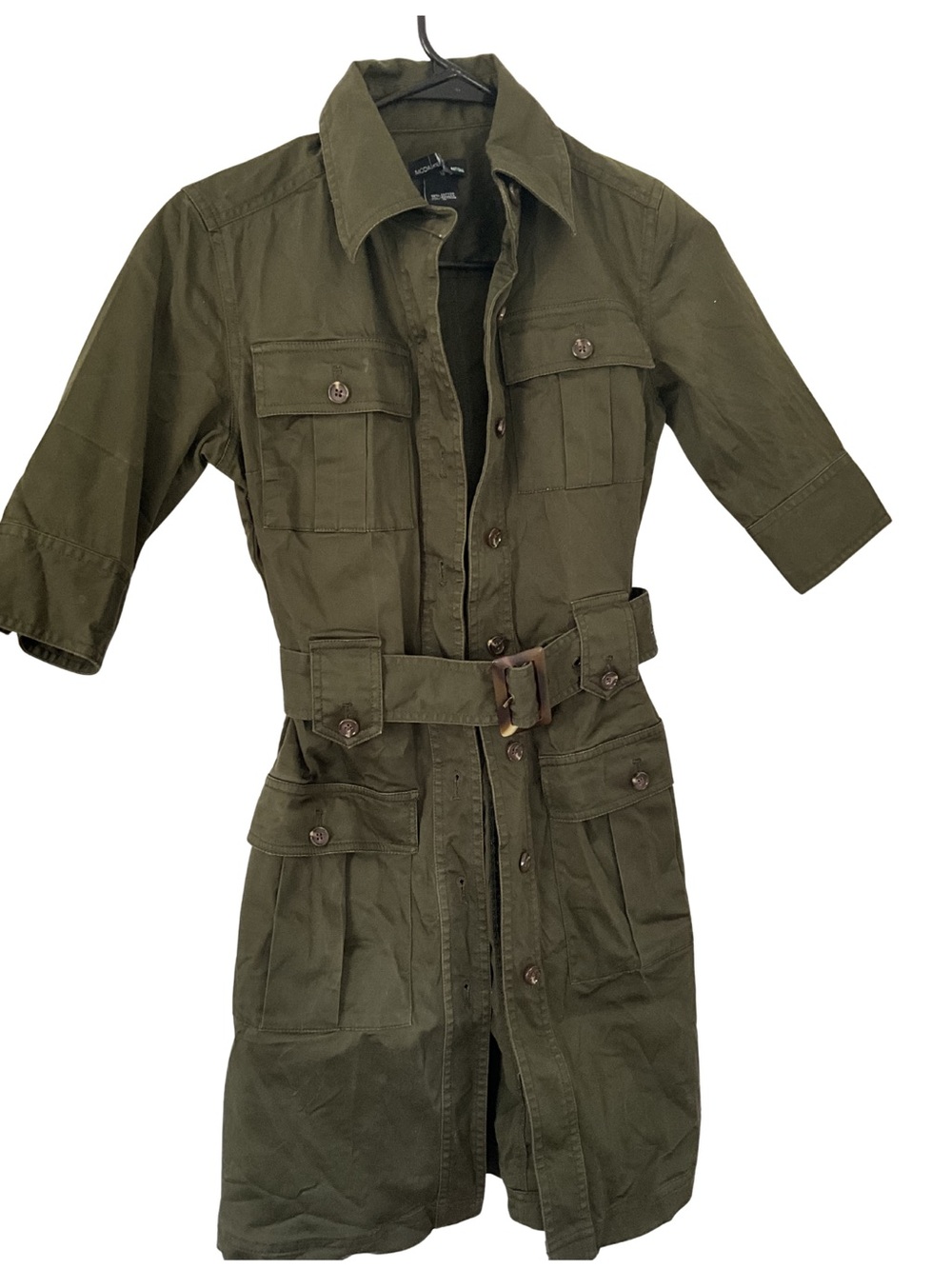 Moda International Olive Green Utility Button-Down Shirt Dress